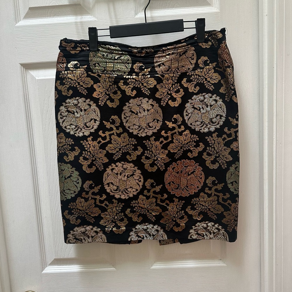Ralph Lauren Black label Black Gold Patterned Embellished Pencil Skirt 14